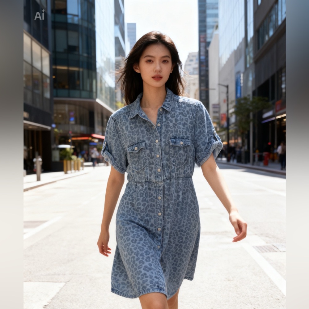 Leopard Print Denim Dress Reba size S